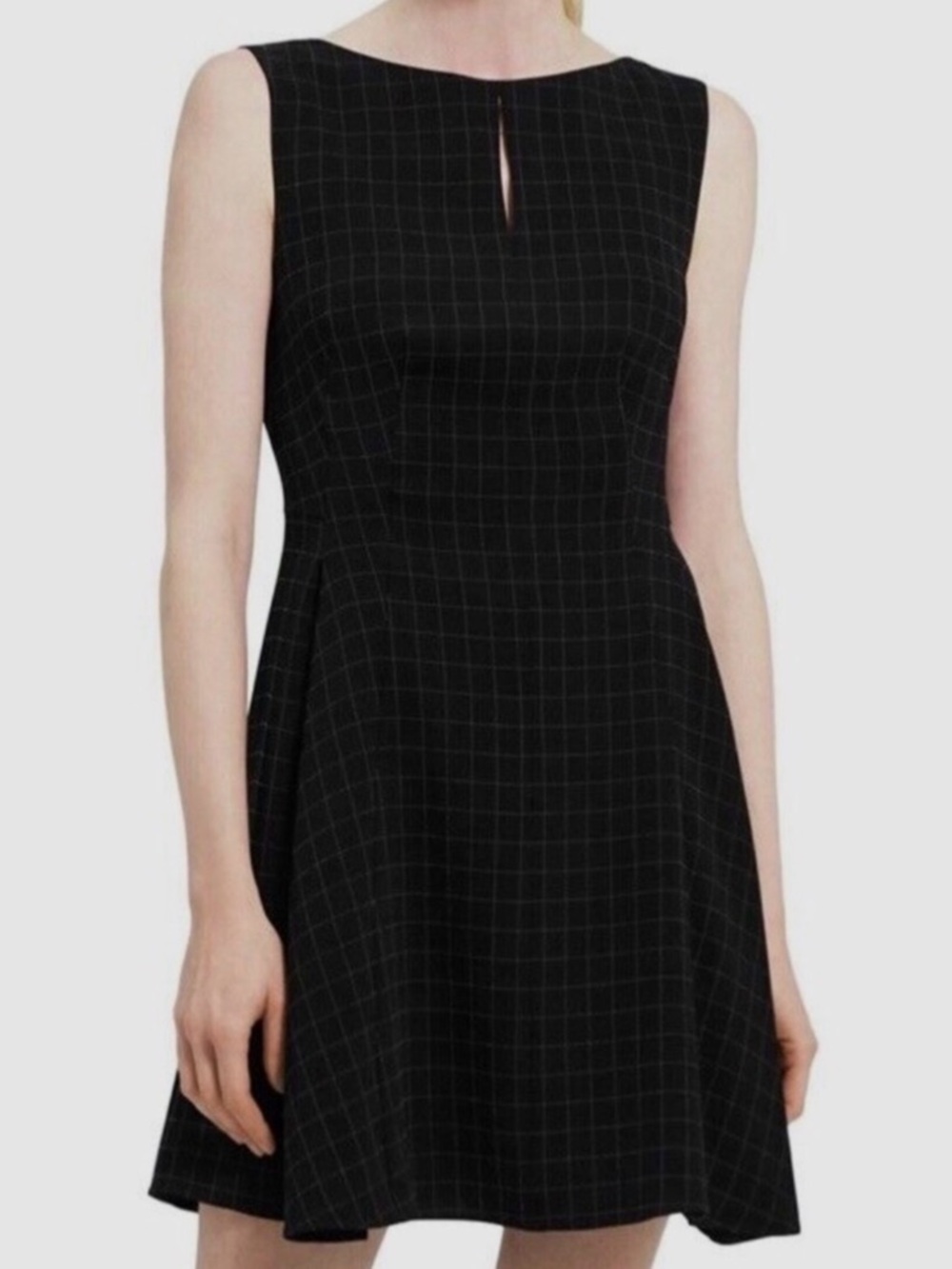 Theory Black Windowpane Fit & Flare Mini Dress